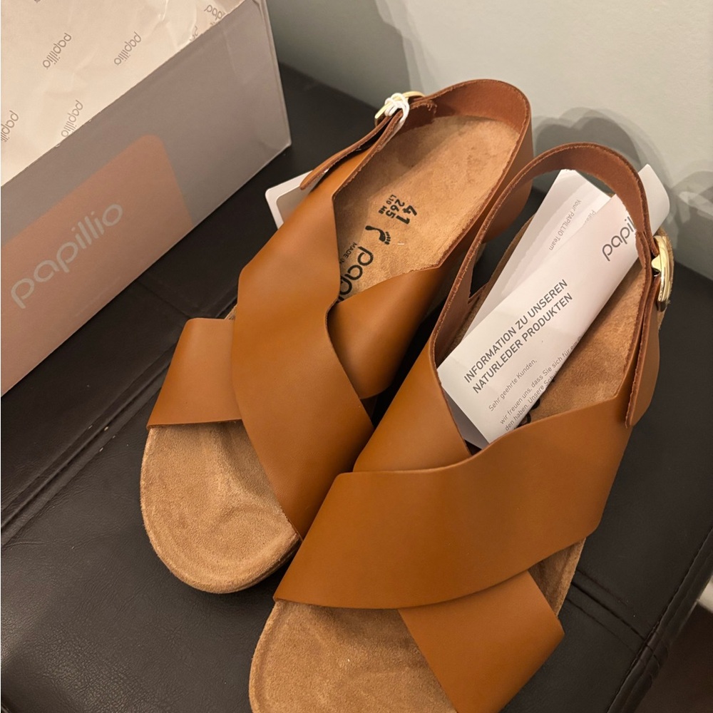 NWT Birkenstock Papillio Samira Women's Leather Sandals Cognac